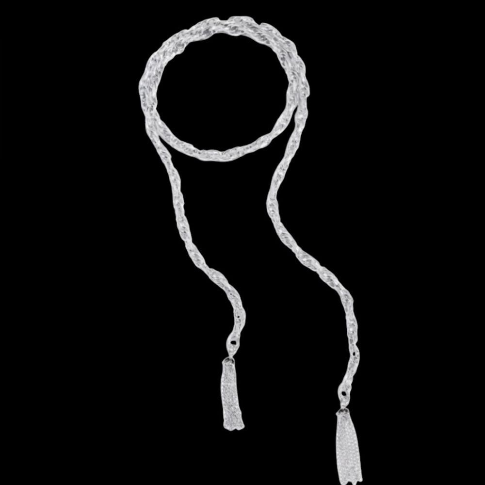 NEW Vintage-Style Silver Open Chain Necklace Wrap With Tassels - Picture 2 of 5